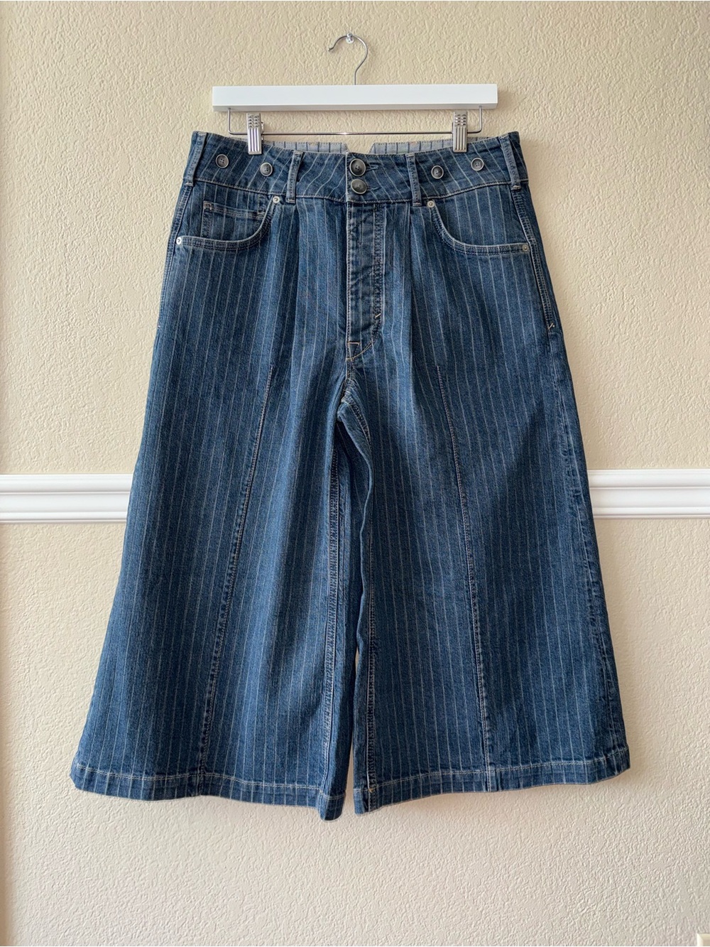 We The Free People Pinstripe Culotte Short Capri Wide Leg Size 28